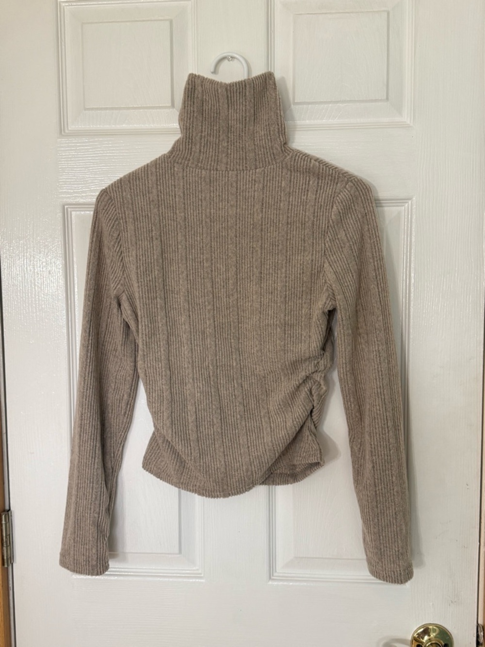 Beige Soft Ribbed Knit Sweater - Small